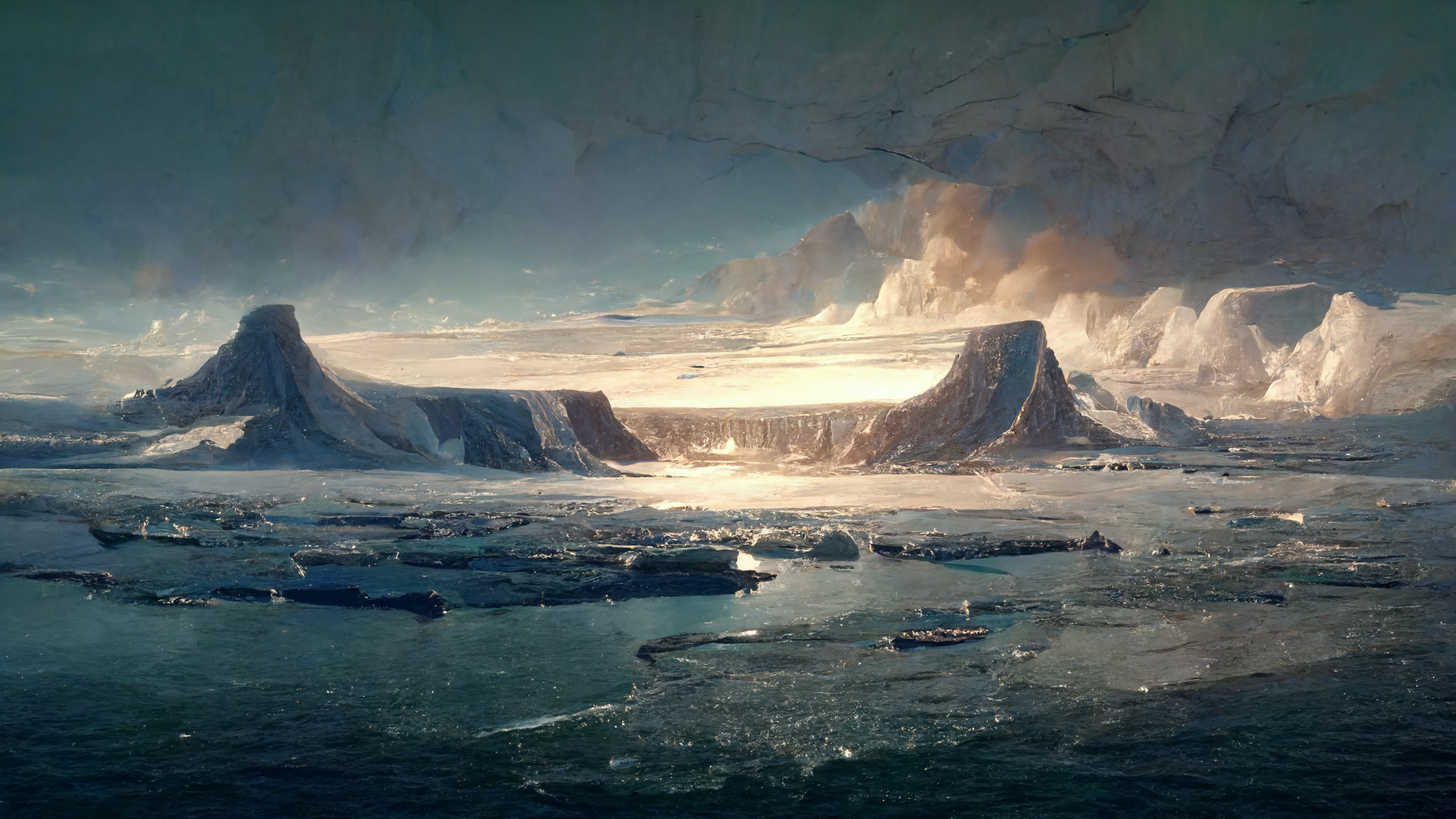 Antarctica 13 Prompt: Antarctica in the distant future where climate change has melted much of the ice and the environment is much warmer